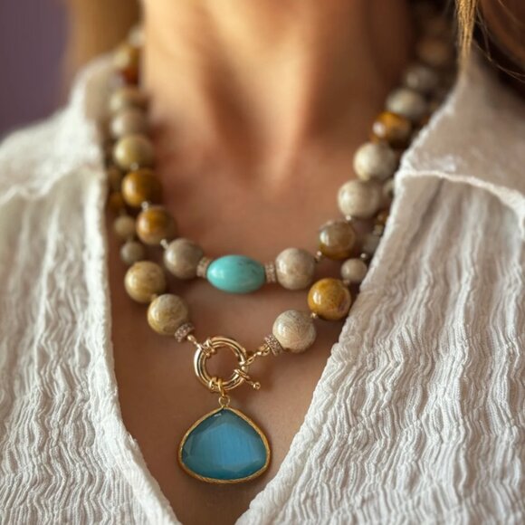 Turquoise and Jasper Statement Necklace - Picture 1 of 4